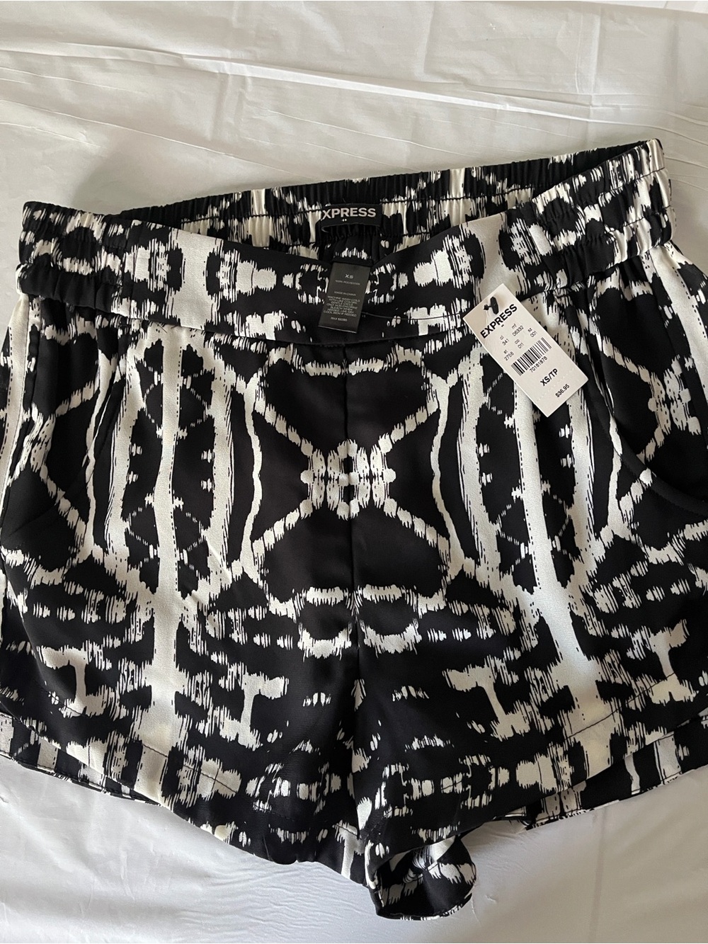 Express Black & White Ikat-Style Shorts